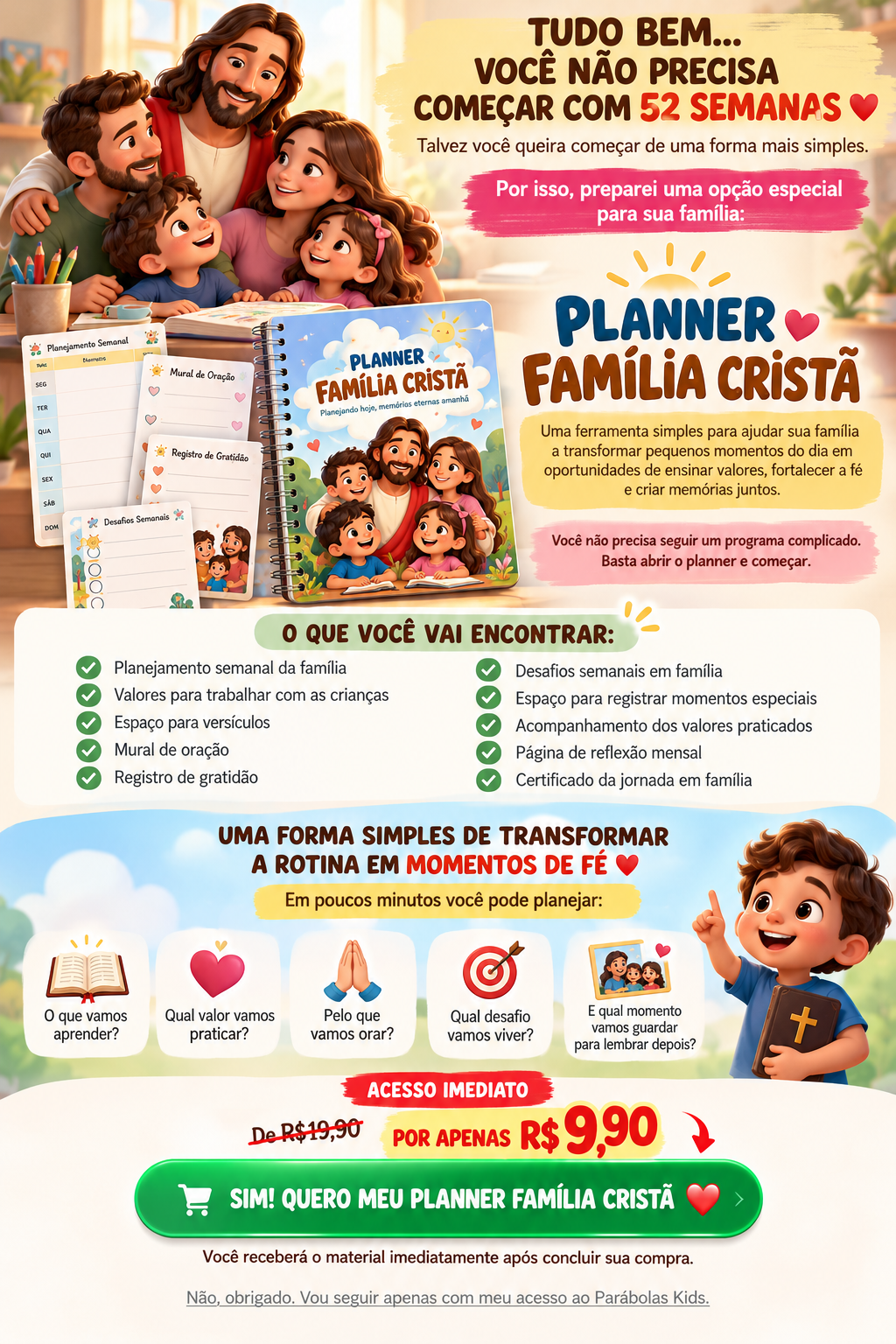 Planner Família Cristã e família cristã em um momento de aprendizado